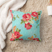 ヴィンテージコテージレッドローズフローラ化粧枕 クッション (ブランケット)