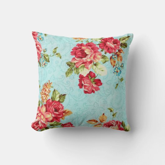 ヴィンテージコテージレッドローズフローラ化粧枕 クッション (正面)