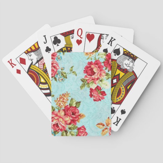 ヴィンテージコテージレッドローズフローラ トランプ (裏面)