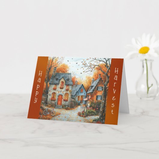 ヴィンテージコテージ自転車イラストレーション感謝祭 カード (小さな植物)