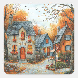 ヴィンテージコテージ自転車イラストレーション スクエアシール