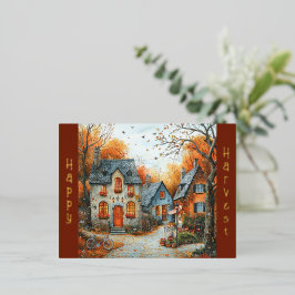 ヴィンテージコテージ自転車イラストレーション 箔シーズンポストカード