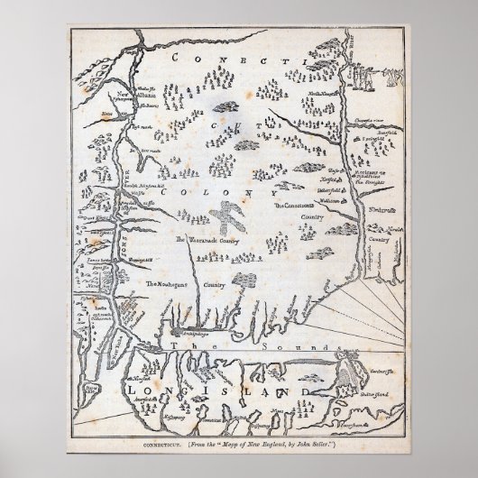 ヴィンテージコネチカットの地図 ポスター (正面)