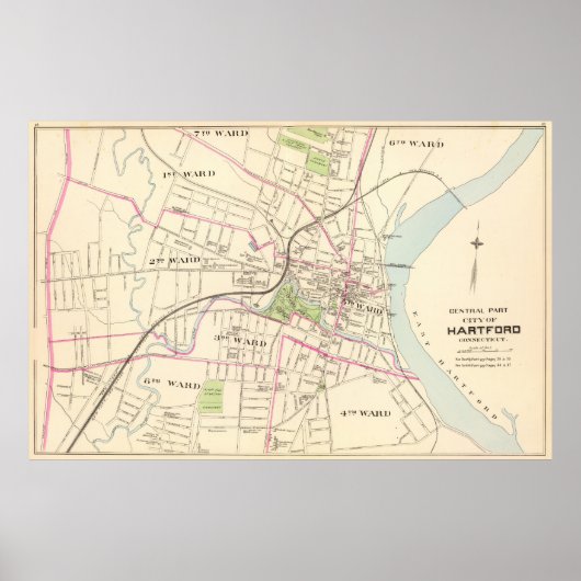 ヴィンテージコネチカット州ハートフォードの地図（1893年） ポスター (正面)