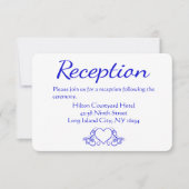 ヴィンテージコバルトブルーウェディングレセプションハートフローラ 招待状 (正面)