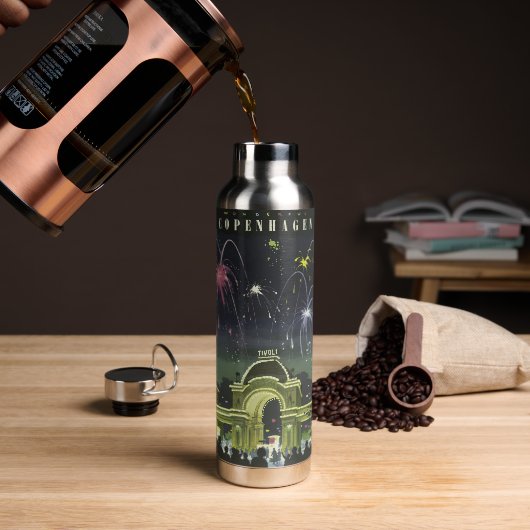 ヴィンテージコペンハーゲンイラストレーション旅行ポスター ウォーターボトル (コーヒー)