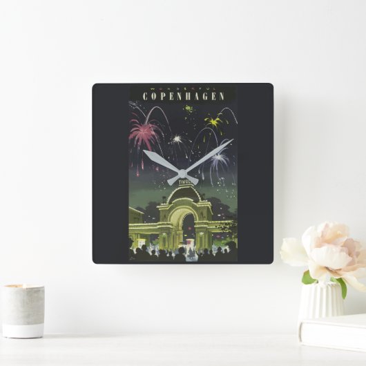 ヴィンテージコペンハーゲンイラストレーション旅行ポスター スクエア壁時計 (ホーム)