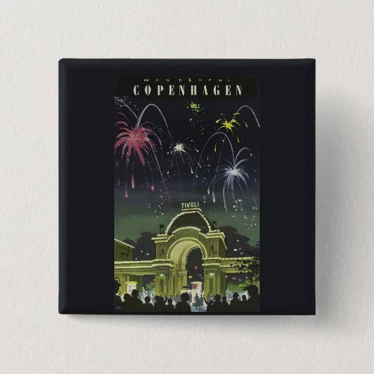 ヴィンテージコペンハーゲンイラストレーション旅行ポスター 缶バッジ (正面)