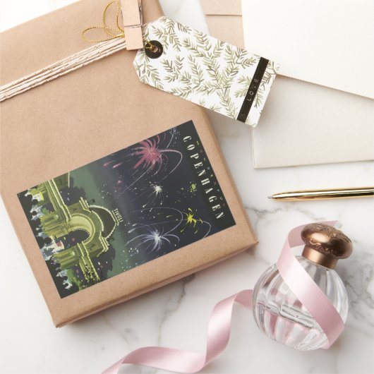 ヴィンテージコペンハーゲンイラストレーション旅行ポスター 長方形シール (ギフト)