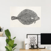 ヴィンテージコモンDab Flunder Fish -テンプレート ポスター (ホームオフィス)