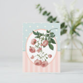 ヴィンテージコラージピンクローゼズボタニカルプリント ポストカード (スタンド正面)