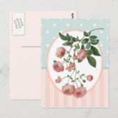 ヴィンテージコラージピンクローゼズボタニカルプリント ポストカード (正面/裏面)