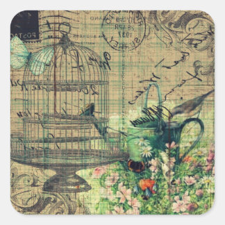 ヴィンテージコラージュと鳥飼育園 スクエアシール