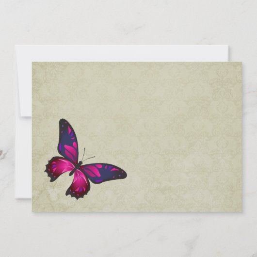 ヴィンテージコラージュの誕生日に緑の蝶 招待状 (裏面)