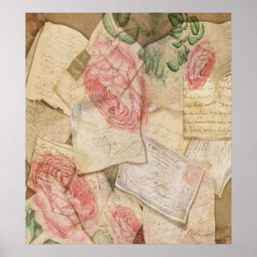 ヴィンテージコラージュフランスの、手紙、はがき ポスター (正面)