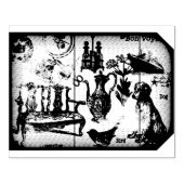 ヴィンテージコラージュ犬ウッドハンドルアートスタンプ ラバースタンプ (インプリント)