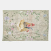 ヴィンテージコラージュ – ロスターと花 キッチンタオル (横)