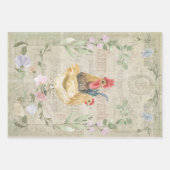 ヴィンテージコラージュ – ロスターと花 ラッピングペーパーシート (正面3)