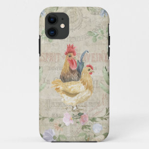 ヴィンテージコラージュ – ロスターと花 iPhone 11 ケース