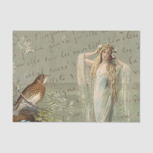 ヴィンテージコラージレディーバードシースクリプフランスのト 薄葉紙 (正面)