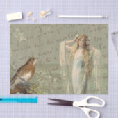 ヴィンテージコラージレディーバードシースクリプフランスのト 薄葉紙 (クラフト)