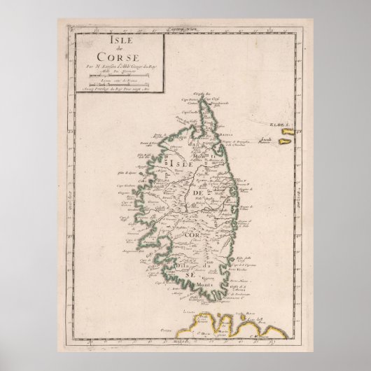 ヴィンテージコルシカ・フランスの地図(1697年) ポスター (正面)
