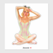 ヴィンテージコルセットの水玉模様ブロンドのピンアップモデル シール (シート)