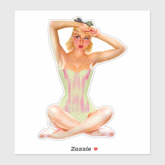 ヴィンテージコルセットの水玉模様ブロンドのピンアップモデル シール (シート)