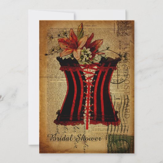 ヴィンテージコルセットブライダルパーティランジェリーシャワー 招待状 (正面)