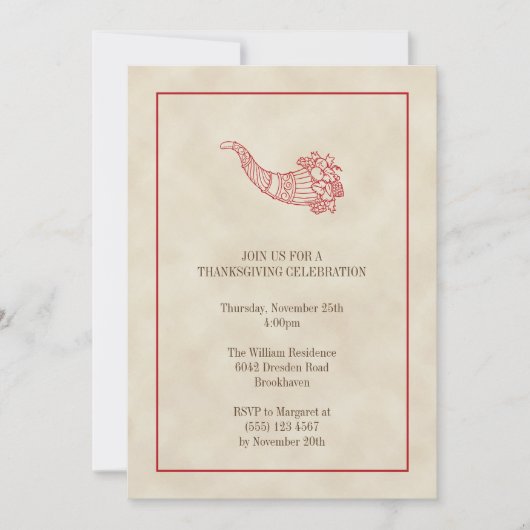 ヴィンテージコルヌコピア果実レッドフレーム感謝祭 招待状 (正面)