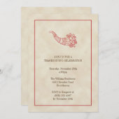 ヴィンテージコルヌコピア果実レッドフレーム感謝祭 招待状 (正面/裏面)