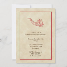 ヴィンテージコルヌコピア果実レッドフレーム感謝祭 招待状