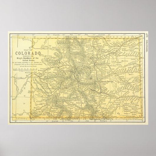 ヴィンテージコロラドの地図(1891年) ポスター (正面)
