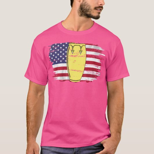 ヴィンテージコンガとアメリカ国旗 – オーケストラ用 Tシャツ (正面)