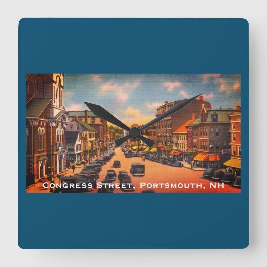 ヴィンテージコングレ通り，ポートマス， NH写真 スクエア壁時計 (正面)