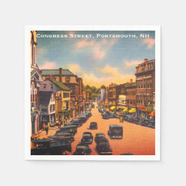 ヴィンテージコングレ通り，ポートマス， NH写真 スタンダードカクテルナプキン