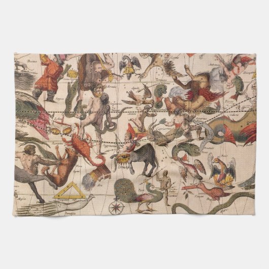 ヴィンテージコンステレーションスターマップバイバックアとブローン キッチンタオル (横)