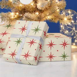 ヴィンテージコンテンポラリー クリスマス スターとボール ラッピングペーパー