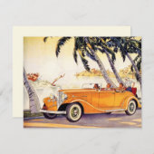 ヴィンテージコンバーチブルカーファミリーバケーション招待状 招待状 (正面/裏面)
