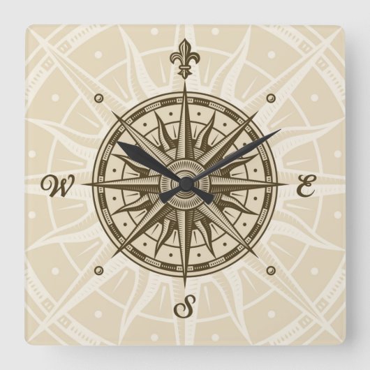 ヴィンテージコンパスバラ スクエア壁時計 (正面)