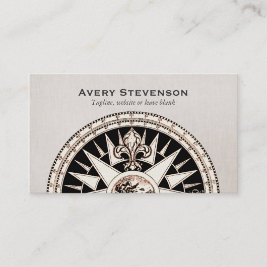 ヴィンテージコンパスベージュリネンルックファイナンス 名刺 (正面)