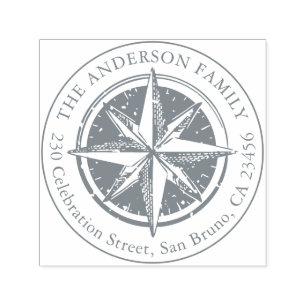 ヴィンテージコンパスラウンドファミリー名&差出人住所 セルフインキングスタンプ