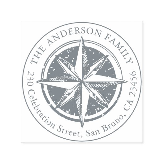 ヴィンテージコンパスラウンドファミリー名&差出人住所 セルフインキングスタンプ (デザイン)