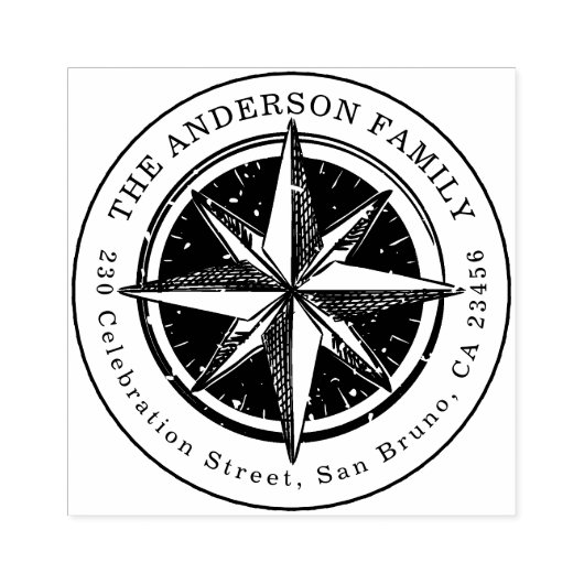 ヴィンテージコンパスラウンドファミリー名&差出人住所 ラバースタンプ (インプリント)