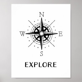 ヴィンテージコンパス旅行ポスター「EXPLORE」 ポスター
