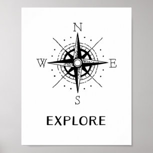 ヴィンテージコンパス旅行ポスター「EXPLORE」 ポスター