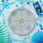 ヴィンテージコンパス 連続柄 ネイビー (1) ペーパープレート (パーティー)
