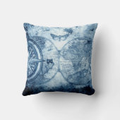 ヴィンテージコンパス |青グランジ海航海の図 クッション (裏面)