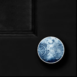 ヴィンテージコンパス |青グランジ海航海の図 セラミックノブ