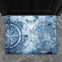 ヴィンテージコンパス |青グランジ海航海の図 ドアマット